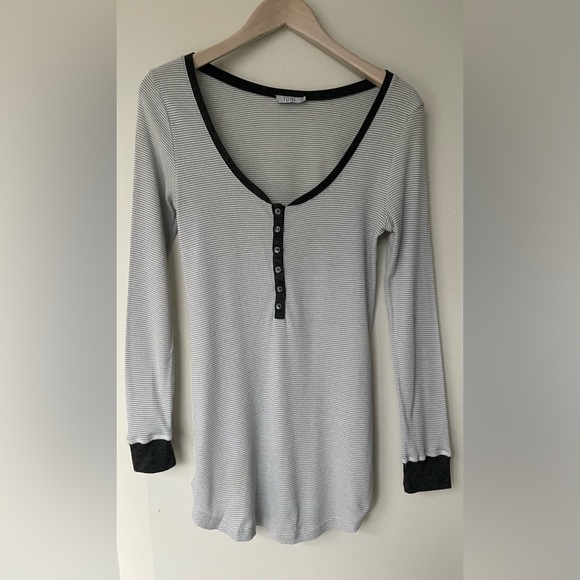 TOBI - Stay The Night Dress / Henley Sleep Shirt - Grey & White Stripe - Size M - Picture 3 of 4